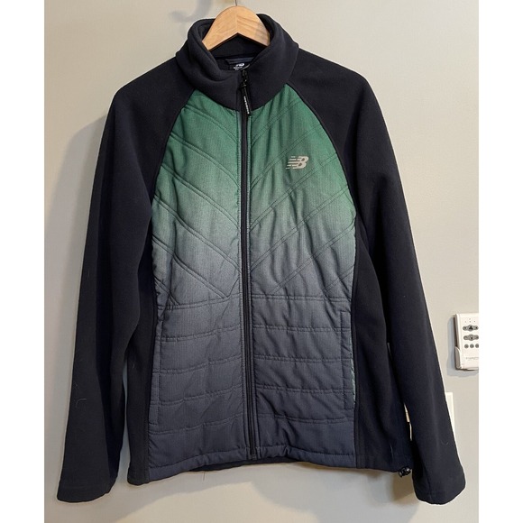 New Balance Jacket Full Zip Fleece Puffer Front Green Black Mens Sz M Athleisure - Picture 1 of 6